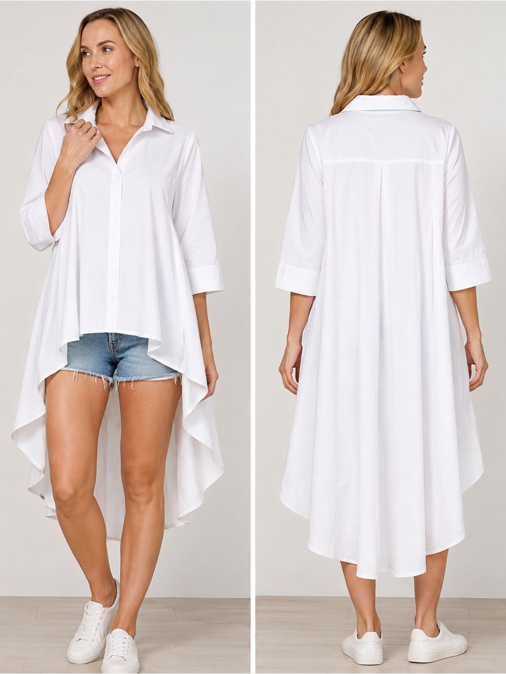 Source Unknown White High-Low Button Front Tunic